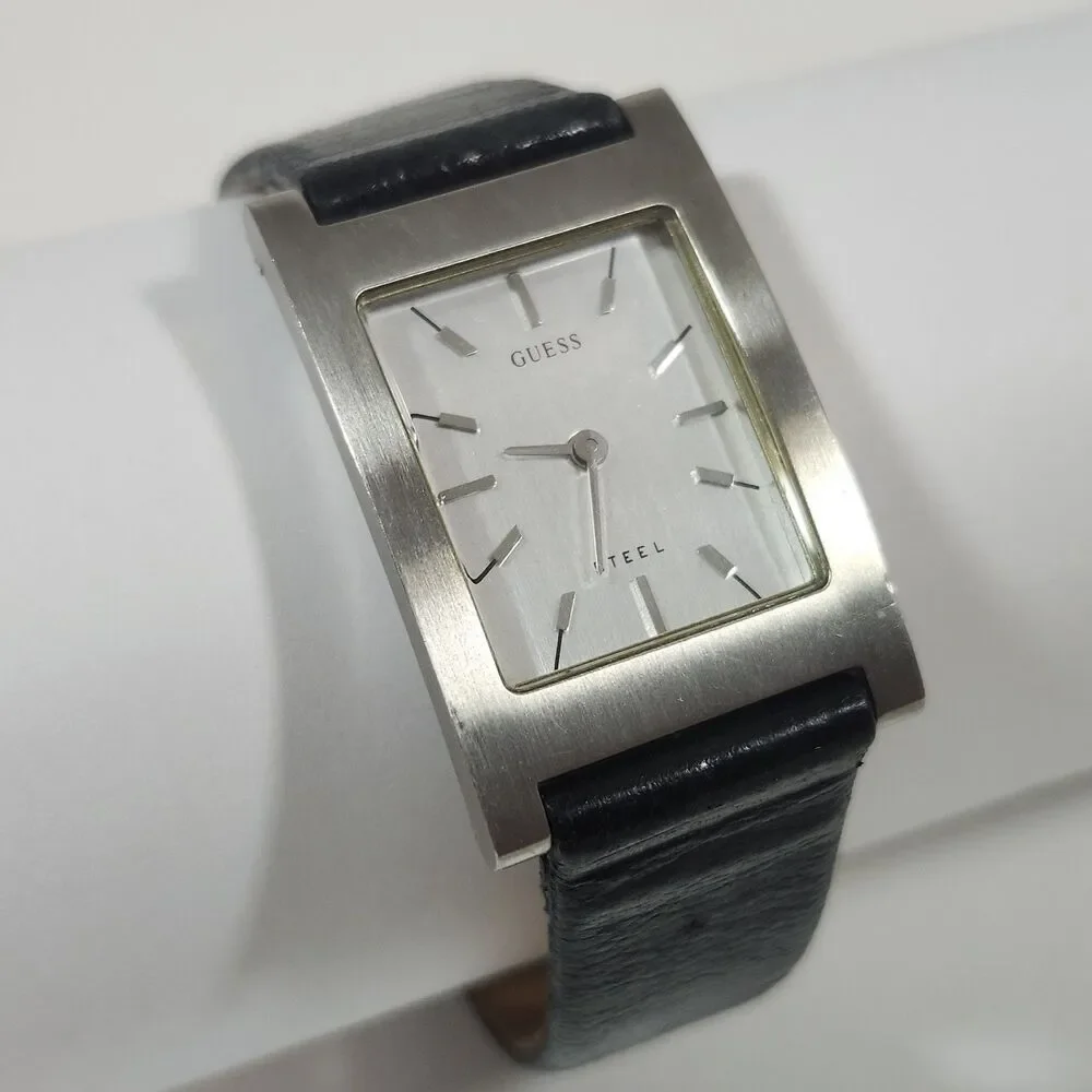 Guess Watch Unisex Black Leather Band Date New Battery Ladies G65043 Wrist Steel
